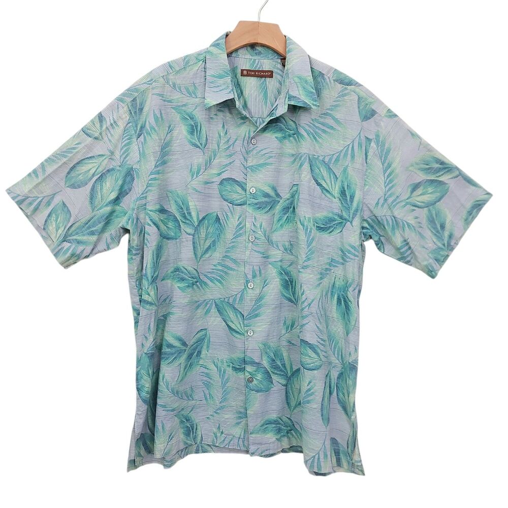 Tori Richard  Hawaiian Shirt Mens XL Green Short Sleeve Coastal Beach Travel